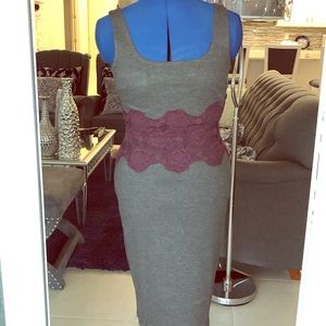Bailey 44 Grey with Burgundy lace on waist Dress